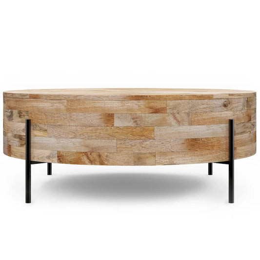 WYNDENHALL Farmington Modern Industrial Round Drum Coffee Table - 38d x 38 w x 14h