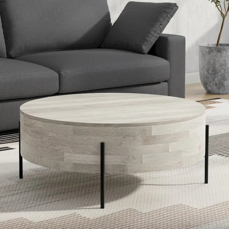 WYNDENHALL Farmington Modern Industrial Round Drum Coffee Table - 38d x 38 w x 14h