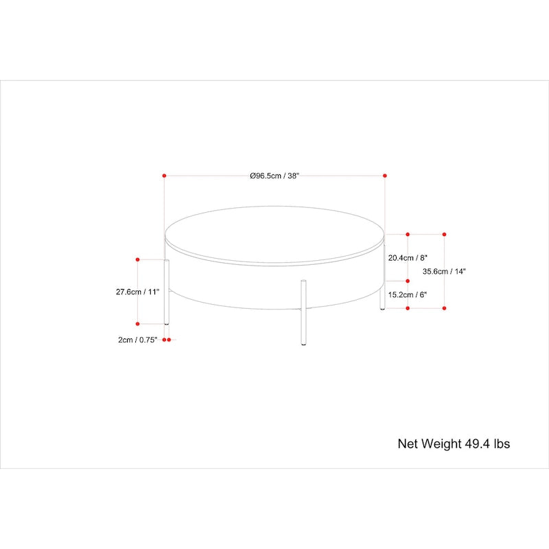 WYNDENHALL Farmington Modern Industrial Round Drum Coffee Table - 38d x 38 w x 14h