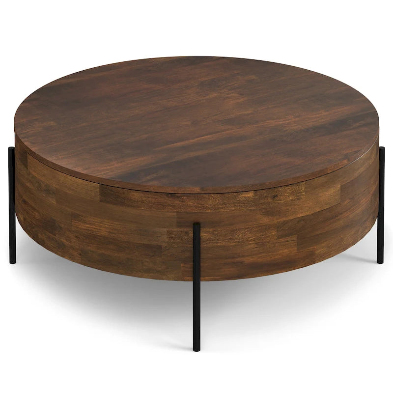 WYNDENHALL Farmington Modern Industrial Round Drum Coffee Table - 38d x 38 w x 14h