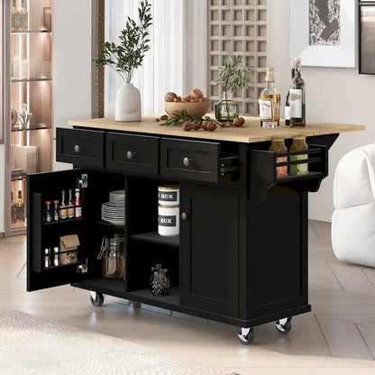 Nestfair Kitchen Island Cart with Drop-Leaf Countertop and 3 Drawers