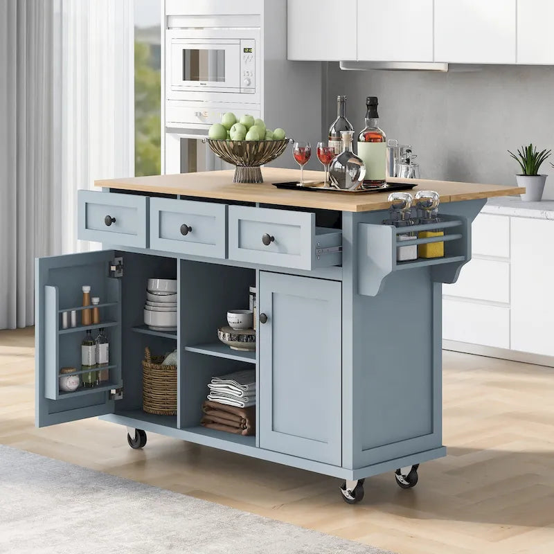 Nestfair Kitchen Island Cart with Drop-Leaf Countertop and 3 Drawers