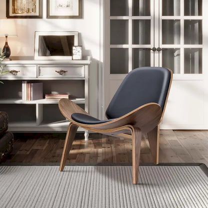 Mid-Century Style Shell Chair Upholstered Leather Lounge Chair