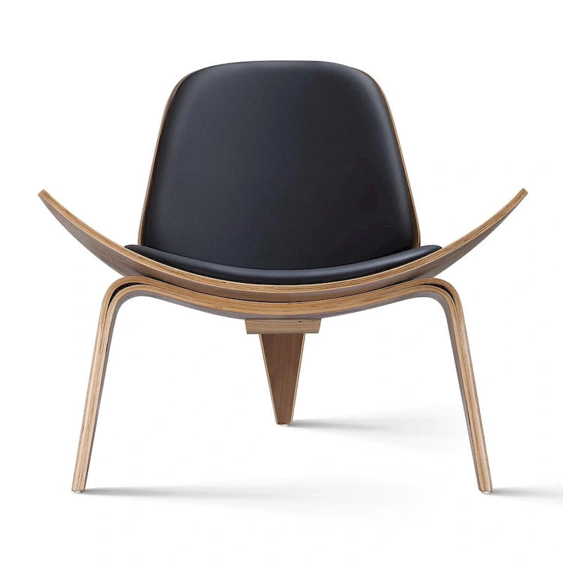 Mid-Century Style Shell Chair Upholstered Leather Lounge Chair