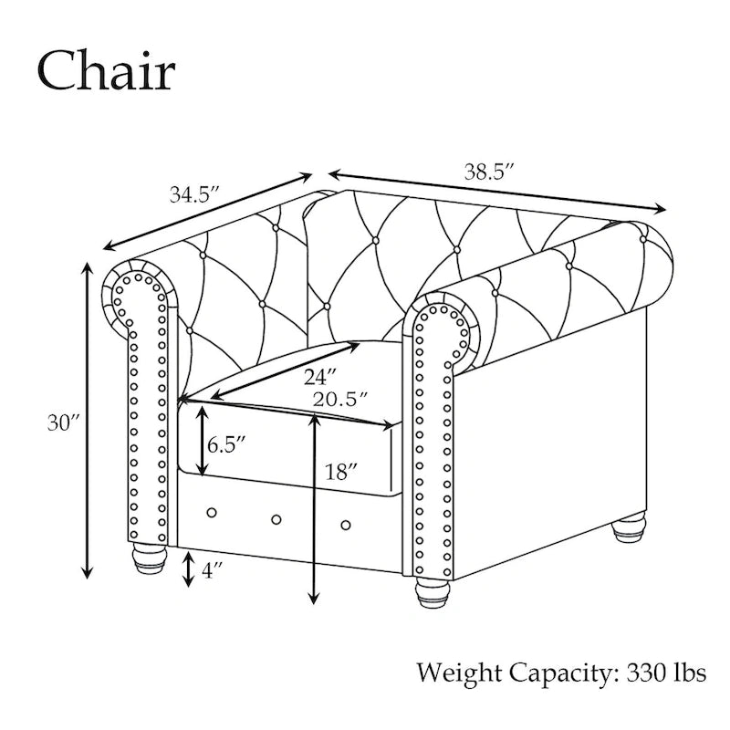 Morden Fort Velvet Chesterfield Club Chair,Button Tufted Upholstered Armchair with Nailhead and Solid Wood Legs for Living Room