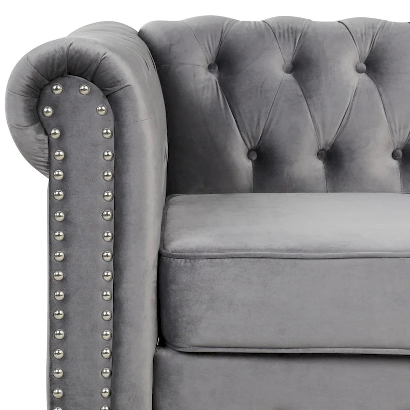 Morden Fort Velvet Chesterfield Club Chair,Button Tufted Upholstered Armchair with Nailhead and Solid Wood Legs for Living Room
