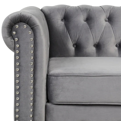 Morden Fort Velvet Chesterfield Club Chair,Button Tufted Upholstered Armchair with Nailhead and Solid Wood Legs for Living Room