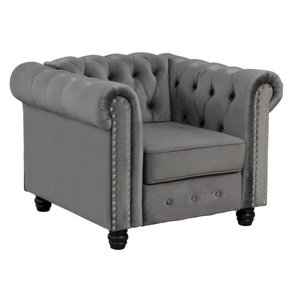Morden Fort Velvet Chesterfield Club Chair,Button Tufted Upholstered Armchair with Nailhead and Solid Wood Legs for Living Room