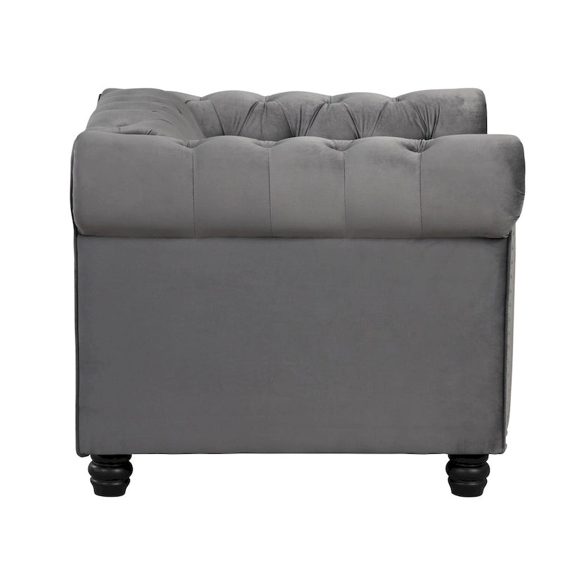Morden Fort Velvet Chesterfield Club Chair,Button Tufted Upholstered Armchair with Nailhead and Solid Wood Legs for Living Room