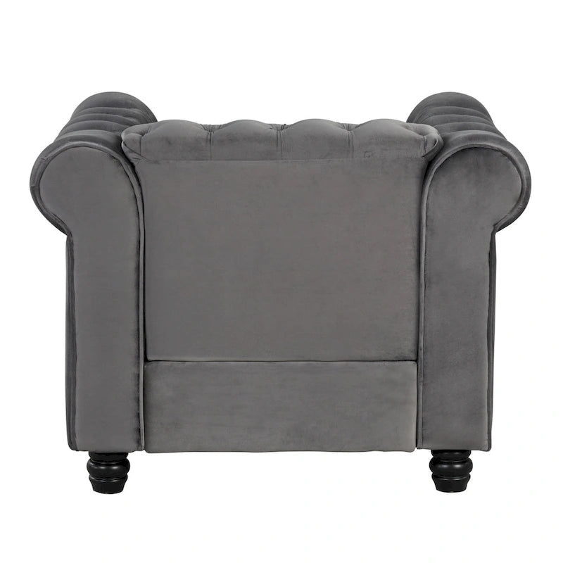 Morden Fort Velvet Chesterfield Club Chair,Button Tufted Upholstered Armchair with Nailhead and Solid Wood Legs for Living Room