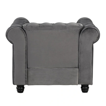 Morden Fort Velvet Chesterfield Club Chair,Button Tufted Upholstered Armchair with Nailhead and Solid Wood Legs for Living Room