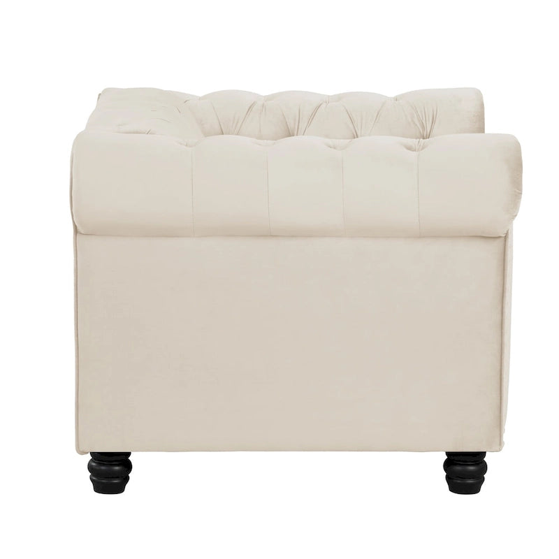 Morden Fort Velvet Chesterfield Club Chair,Button Tufted Upholstered Armchair with Nailhead and Solid Wood Legs for Living Room
