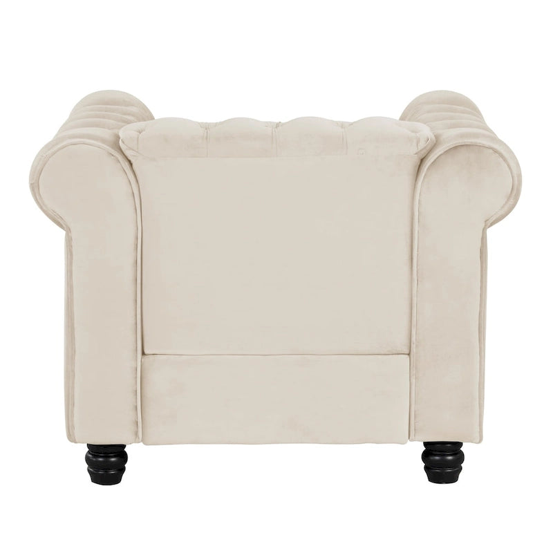 Morden Fort Velvet Chesterfield Club Chair,Button Tufted Upholstered Armchair with Nailhead and Solid Wood Legs for Living Room