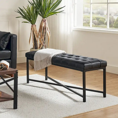Eberhard Modern 50.5 Genuine Leather Upholstered Bench with Metal Legs by HULALA HOME