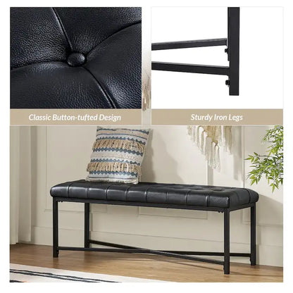 Eberhard Modern 50.5 Genuine Leather Upholstered Bench with Metal Legs by HULALA HOME