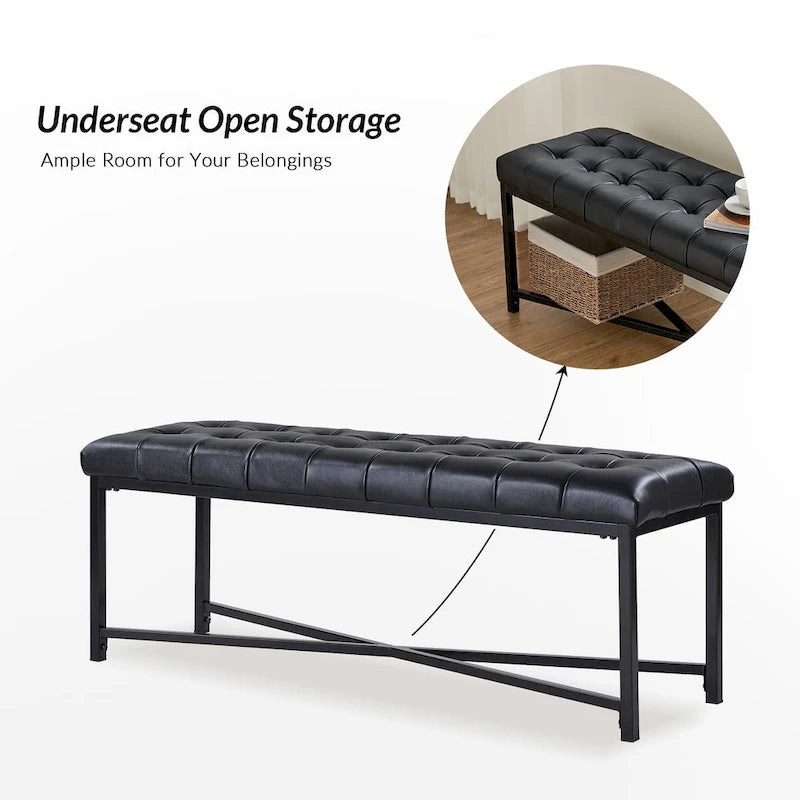 Eberhard Modern 50.5 Genuine Leather Upholstered Bench with Metal Legs by HULALA HOME