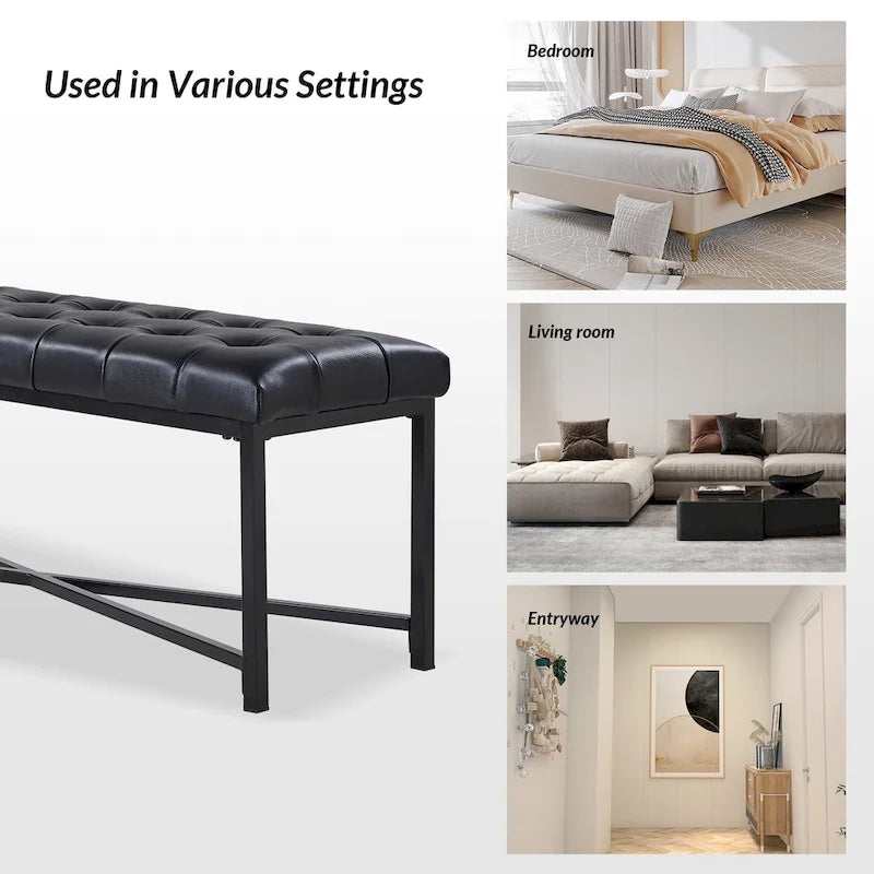 Eberhard Modern 50.5 Genuine Leather Upholstered Bench with Metal Legs by HULALA HOME