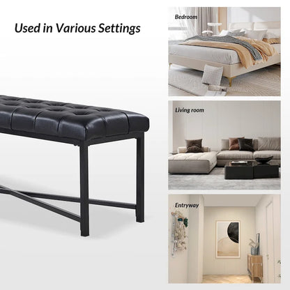 Eberhard Modern 50.5 Genuine Leather Upholstered Bench with Metal Legs by HULALA HOME