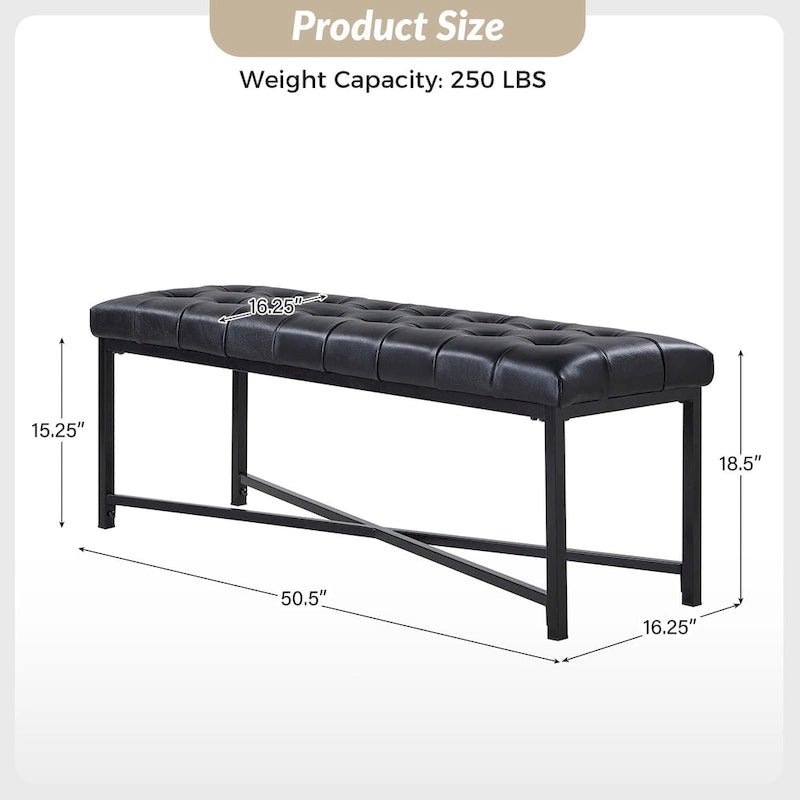 Eberhard Modern 50.5 Genuine Leather Upholstered Bench with Metal Legs by HULALA HOME