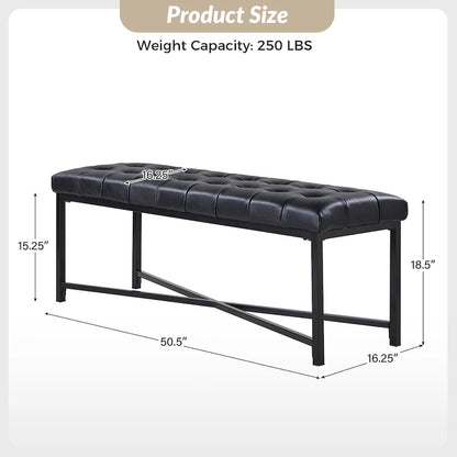 Eberhard Modern 50.5 Genuine Leather Upholstered Bench with Metal Legs by HULALA HOME