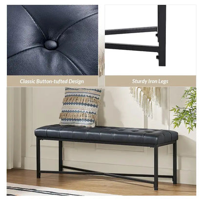 Eberhard Modern 50.5 Genuine Leather Upholstered Bench with Metal Legs by HULALA HOME