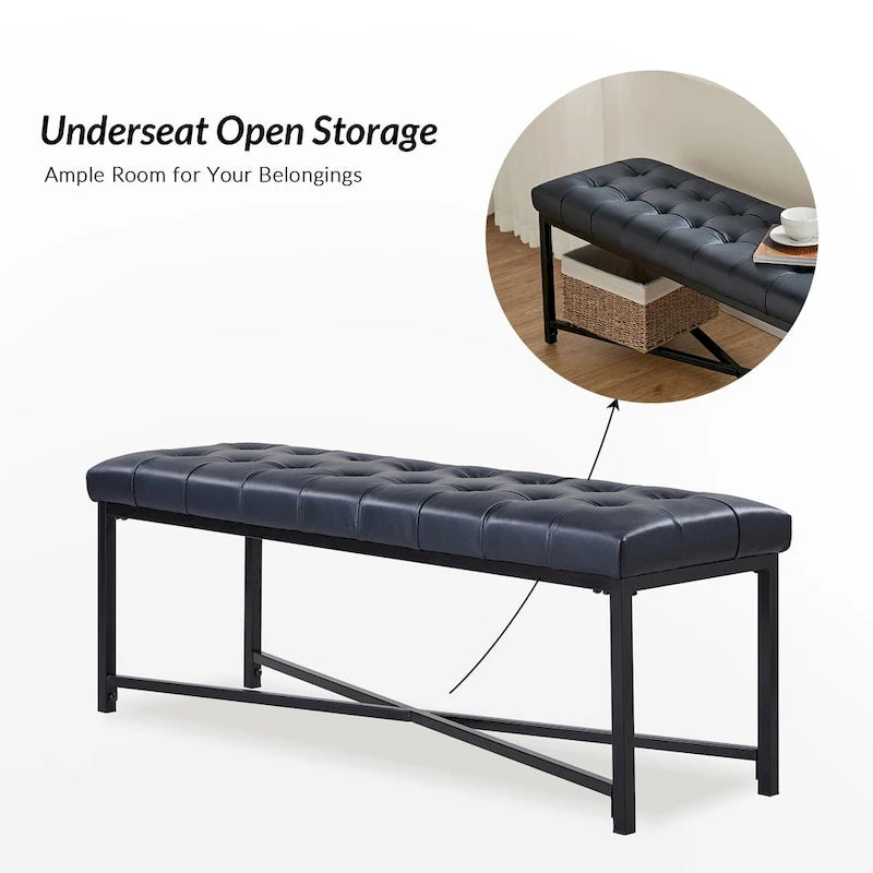 Eberhard Modern 50.5 Genuine Leather Upholstered Bench with Metal Legs by HULALA HOME