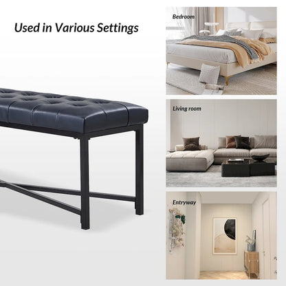 Eberhard Modern 50.5 Genuine Leather Upholstered Bench with Metal Legs by HULALA HOME