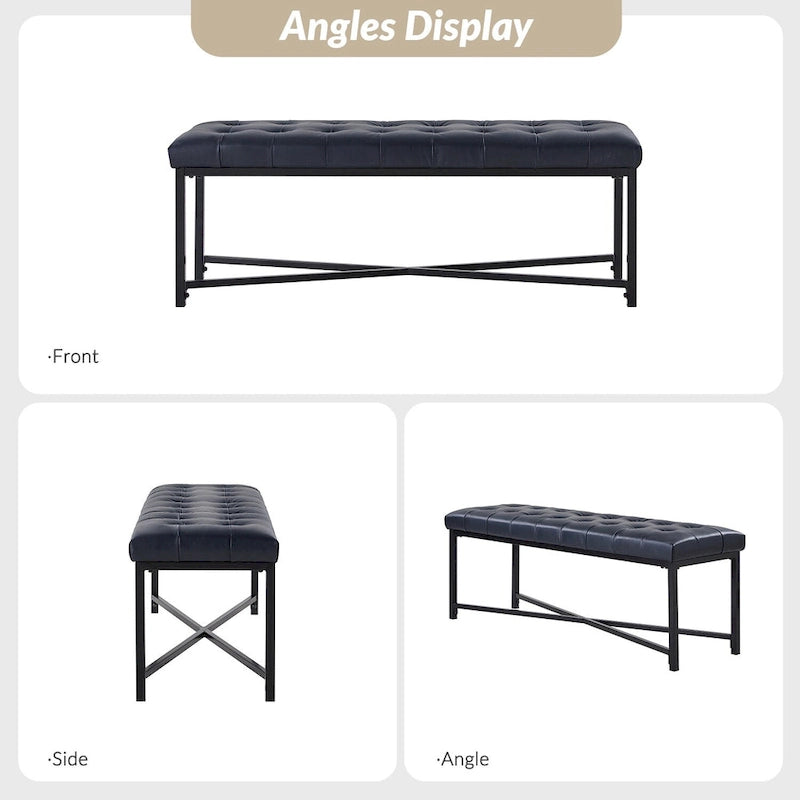 Eberhard Modern 50.5 Genuine Leather Upholstered Bench with Metal Legs by HULALA HOME