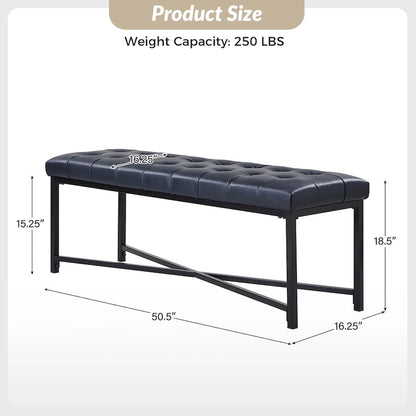 Eberhard Modern 50.5 Genuine Leather Upholstered Bench with Metal Legs by HULALA HOME