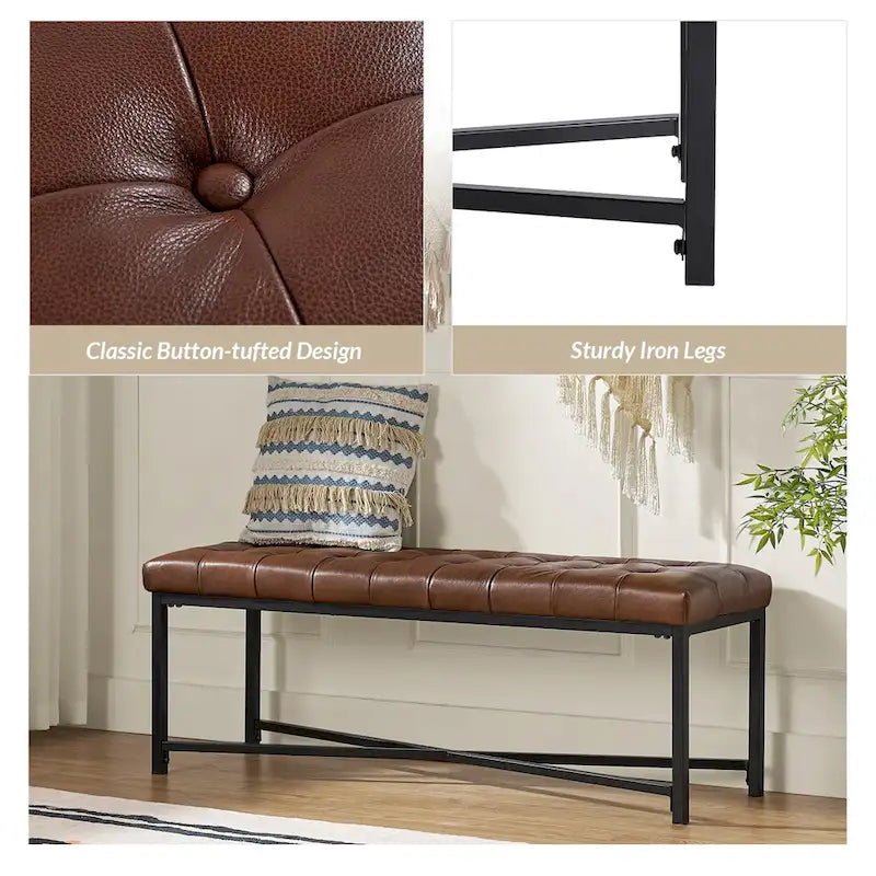 Eberhard Modern 50.5 Genuine Leather Upholstered Bench with Metal Legs by HULALA HOME