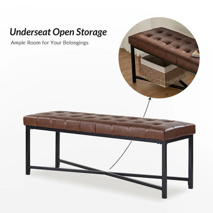 Eberhard Modern 50.5 Genuine Leather Upholstered Bench with Metal Legs by HULALA HOME