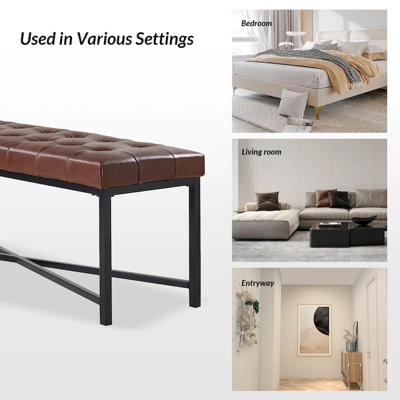 Eberhard Modern 50.5 Genuine Leather Upholstered Bench with Metal Legs by HULALA HOME