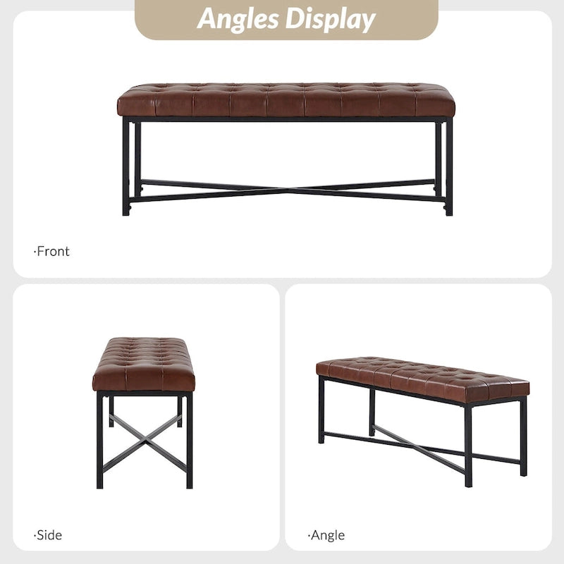 Eberhard Modern 50.5 Genuine Leather Upholstered Bench with Metal Legs by HULALA HOME