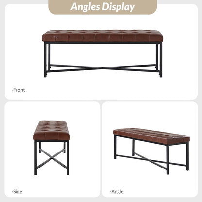 Eberhard Modern 50.5 Genuine Leather Upholstered Bench with Metal Legs by HULALA HOME