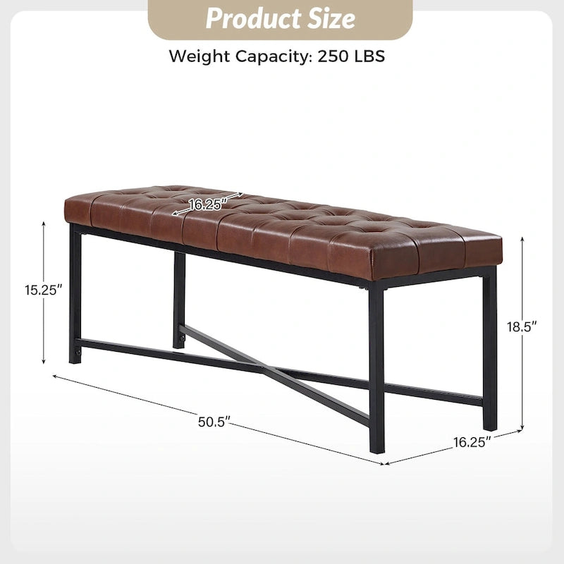 Eberhard Modern 50.5 Genuine Leather Upholstered Bench with Metal Legs by HULALA HOME