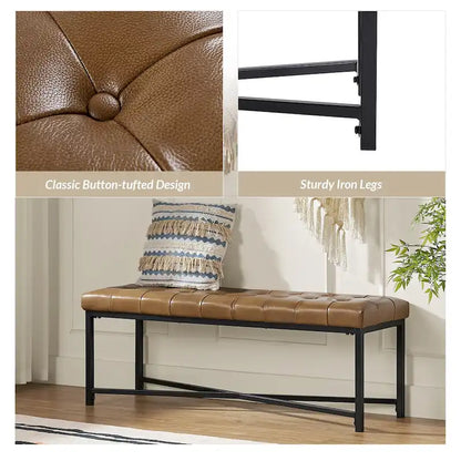 Eberhard Modern 50.5 Genuine Leather Upholstered Bench with Metal Legs by HULALA HOME