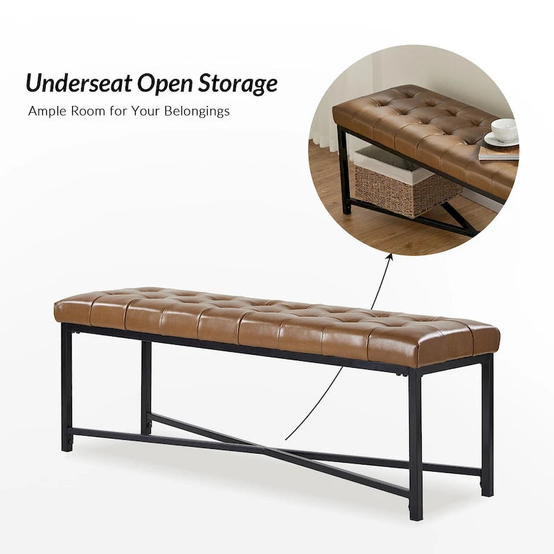 Eberhard Modern 50.5 Genuine Leather Upholstered Bench with Metal Legs by HULALA HOME