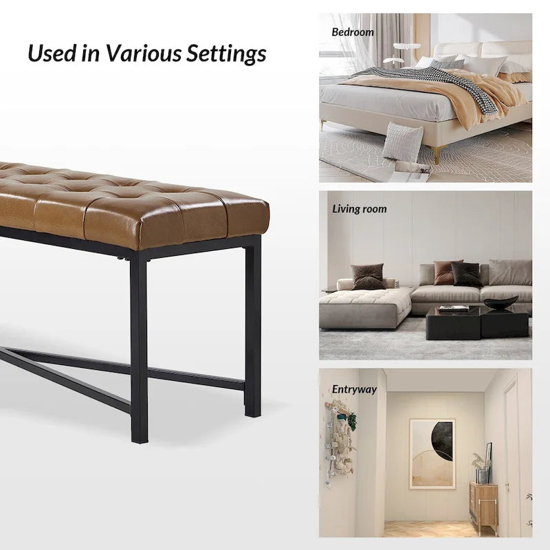 Eberhard Modern 50.5 Genuine Leather Upholstered Bench with Metal Legs by HULALA HOME