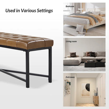 Eberhard Modern 50.5 Genuine Leather Upholstered Bench with Metal Legs by HULALA HOME