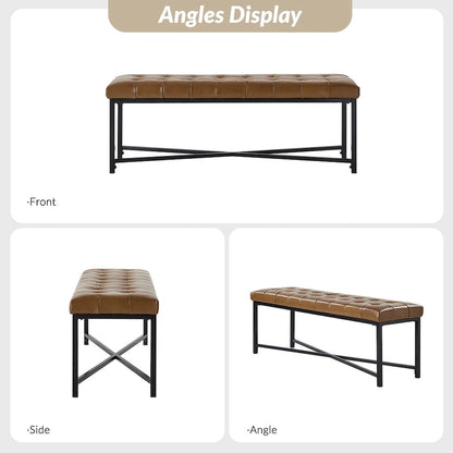 Eberhard Modern 50.5 Genuine Leather Upholstered Bench with Metal Legs by HULALA HOME