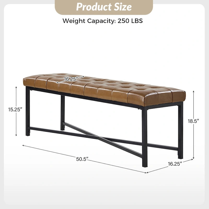 Eberhard Modern 50.5 Genuine Leather Upholstered Bench with Metal Legs by HULALA HOME