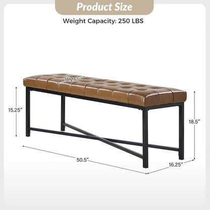 Eberhard Modern 50.5 Genuine Leather Upholstered Bench with Metal Legs by HULALA HOME