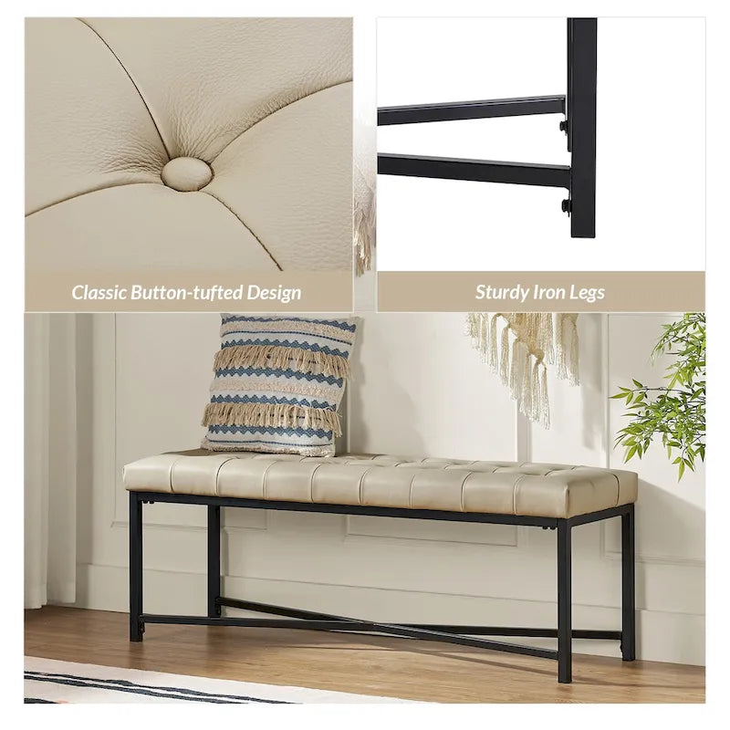 Eberhard Modern 50.5 Genuine Leather Upholstered Bench with Metal Legs by HULALA HOME