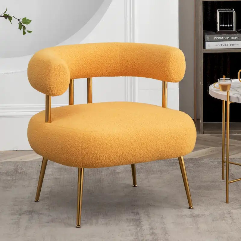 SEYNAR Modern Glam Upholstered Comfy Open-Back Accent Vanity chair with Golden Legs