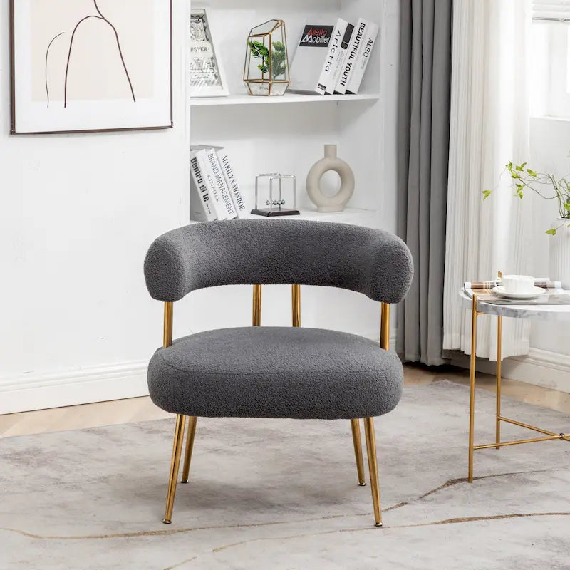 SEYNAR Modern Glam Upholstered Comfy Open-Back Accent Vanity chair with Golden Legs