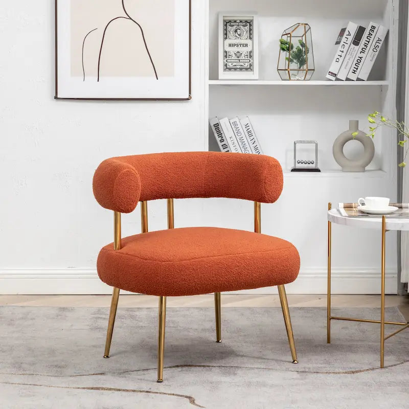 SEYNAR Modern Glam Upholstered Comfy Open-Back Accent Vanity chair with Golden Legs