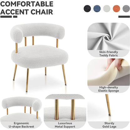 SEYNAR Modern Glam Upholstered Comfy Open-Back Accent Vanity chair with Golden Legs