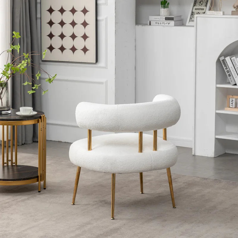 SEYNAR Modern Glam Upholstered Comfy Open-Back Accent Vanity chair with Golden Legs