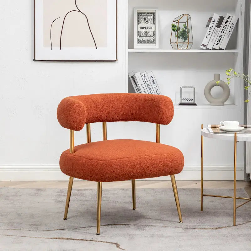 SEYNAR Modern Glam Upholstered Comfy Open-Back Accent Vanity chair with Golden Legs