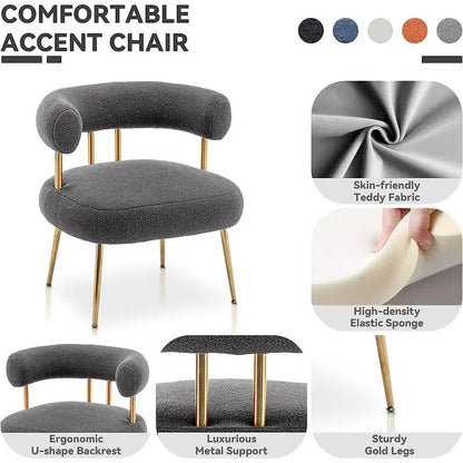 SEYNAR Modern Glam Upholstered Comfy Open-Back Accent Vanity chair with Golden Legs